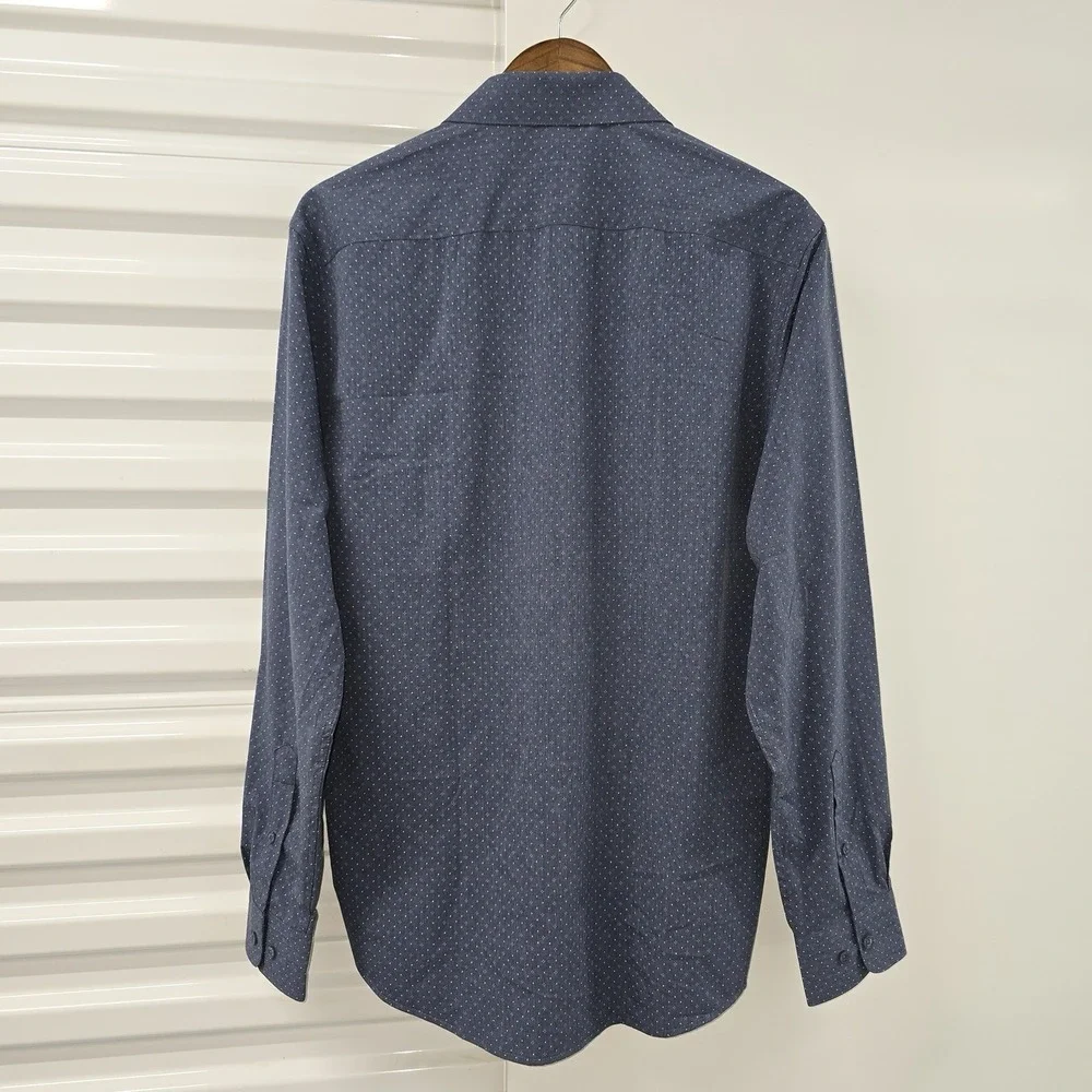 NWT Lucky Brand Mens Large 16-16.5 32/33 Blue Slim Fit 4 Way Stretch Shirt
